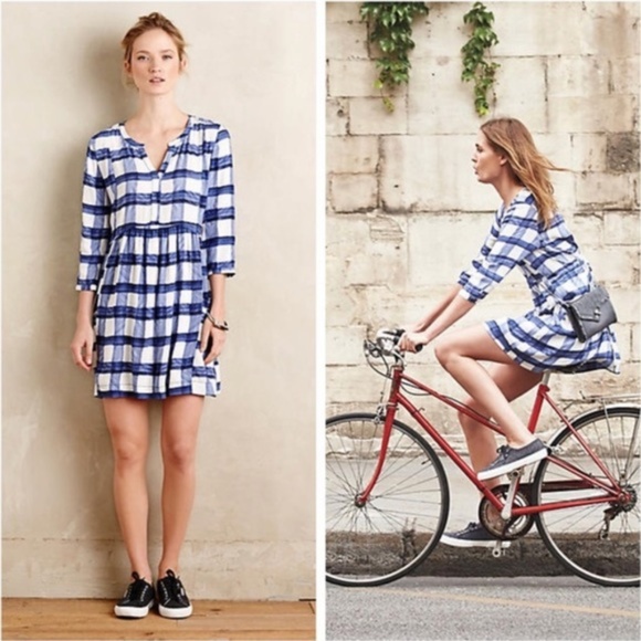 Anthropologie Dresses & Skirts - Anthropologie Maeve Devery Gingham Blue Shirtdress